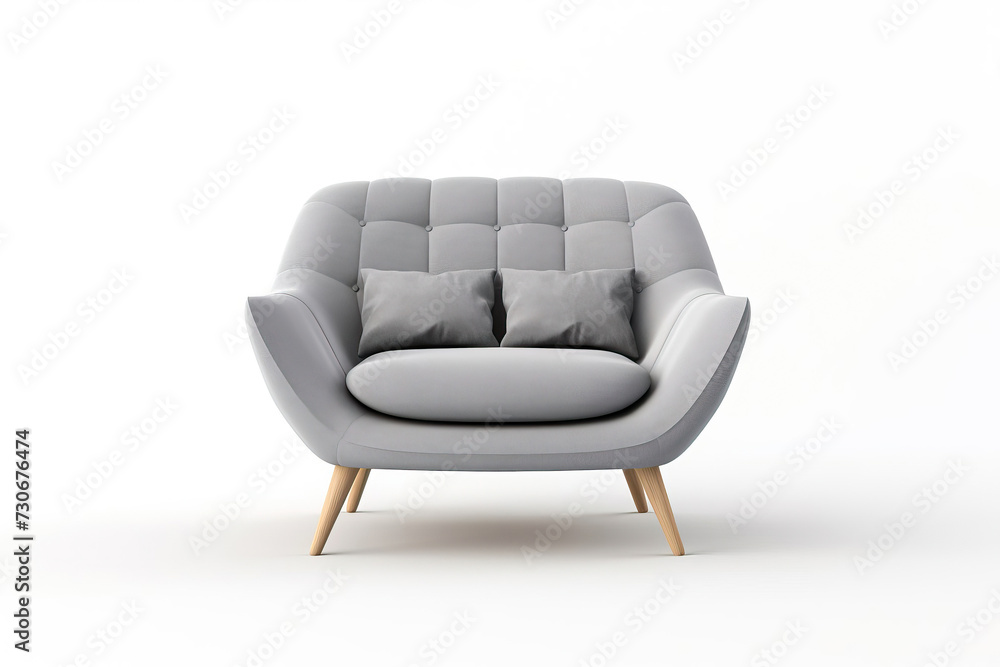 Obraz premium Minimalist Gray Couch in Nordic Design on White Isolation