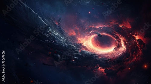 Photographie A photo showcasing a black hole surrounded by numerous stars in the vastness of space