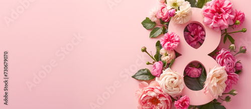 Number 8 with Pink floral frame with flowers 