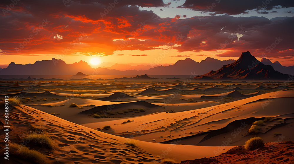 Naklejka premium Sand dunes in desert landscape, 3d rendering of beautiful desert