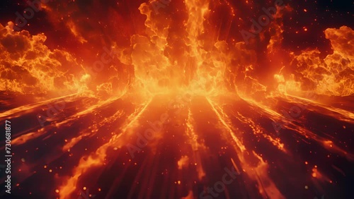 Vibrant bursts of fire burst into the air accompanied by the melodic sounds of a symphony a breathtaking performance of music and flames.