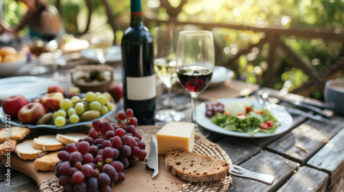 Picknick im Stil von dunklem Himmelblau und hellem Weinrot