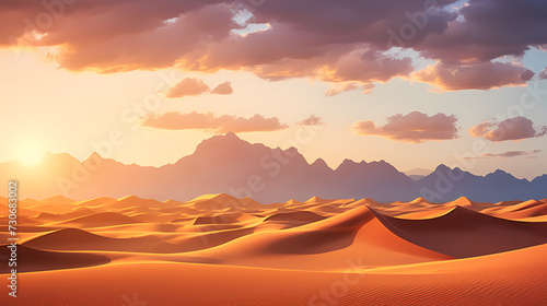 Sand dunes in desert landscape, 3d rendering of beautiful desert