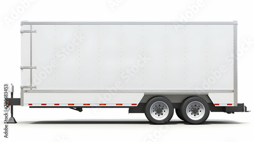 White utility trailer, ideal for advertising displays or efficient cargo transportation. Versatile and adaptable for various commercial and logistic applications.