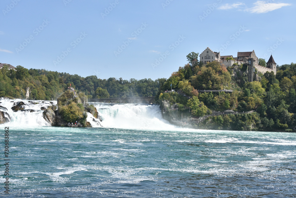 Wide View of Rhine River Falls and Laufen Castle Wide View of Rhine River Falls and Laufen Castle
