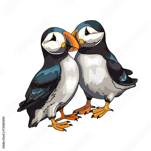 Vector Atlantic puffin bird cartoon animal design flat vector illustration isolated on white background. Cute atlantic puffin print style on a white background.