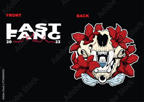 black t-shirt with an illustration of a tiger skull and red roses. an illustration that tells of a final struggle. This t-shirt is suitable for men and women.