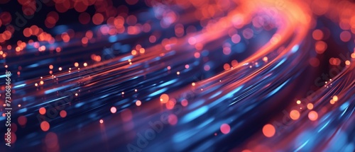 Speed of Light: Dynamic Red and Blue Light Trails with Bokeh Effect Beautiful Fiber Optic Cables Concept