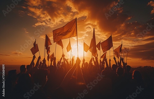 Raising the Sun Flag: A Celebration of Solar Power and Climate Change Awareness Generative AI photo