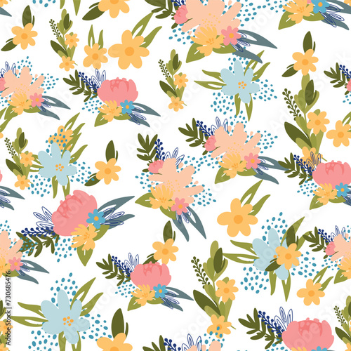 Seamless floral pattern, vector illustration on a white background. Suitable for textiles, wallpaper, printing, stylish modern pattern for all surfaces © Катерина Петрова