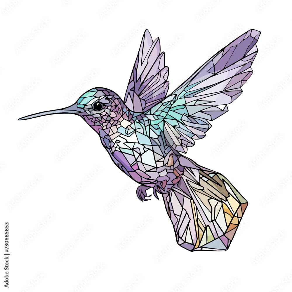 Obraz premium Polygonal, flying hummingbird on a white background. Tattoo style. Bird logo icon design.