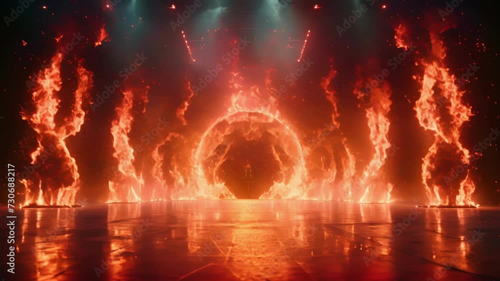 The stage is set ablaze with a symphony of abstract flames as performers use fire like musical notes to create a spellbinding visual performance.