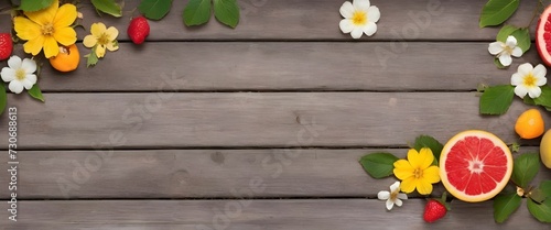 summer background. fruit flowers on a wooden