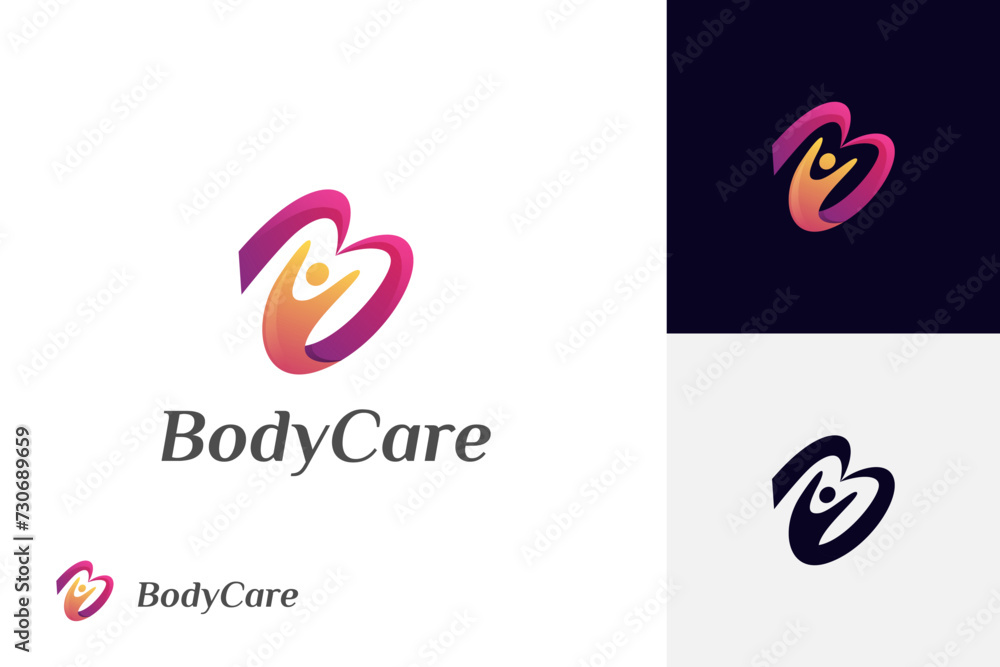people body care logo icon design with letter B people happy graphic symbol