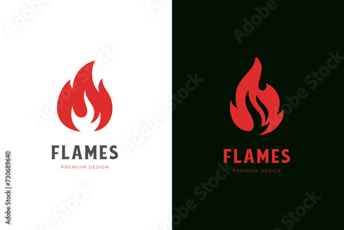 Fire Flame logo icon design red color burning hot graphic symbol. Bonfire Silhouette vector logo template photo