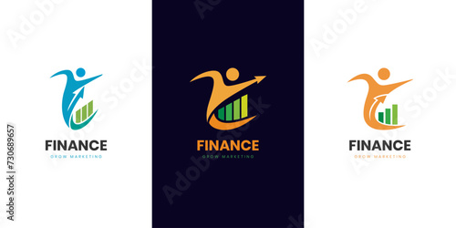 financial planning logo icon design with people grow up graphic symbol for analysis, marketing, strategy business logo design