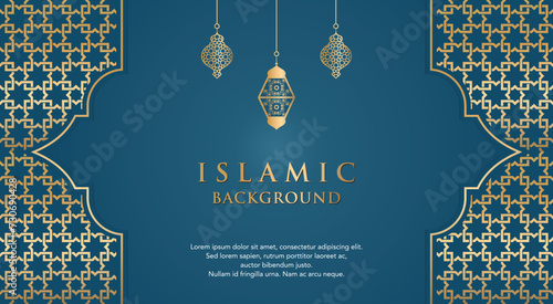 Islamic Ramadan Kareem Eid Mubarak Arabic Luxury Ornamental Background with Islamic Pattern and Decorative Ornament Frame