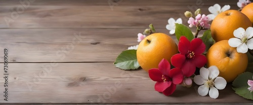summer background. fruit flowers on a wooden
