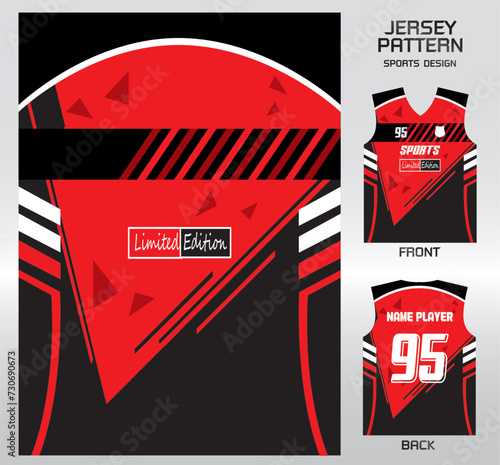 Pattern vector sports shirt background image.Black and red triangle diagonal pattern design, illustration, textile background for sports t-shirt, football jersey shirt.eps