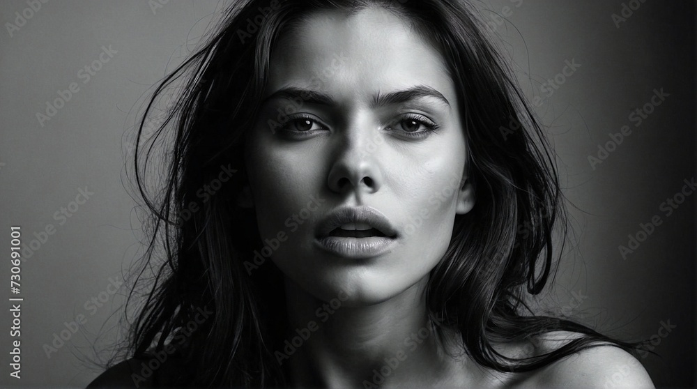 close up portrait of a woman, black and white photo close up portrait of a woman, black and white photo