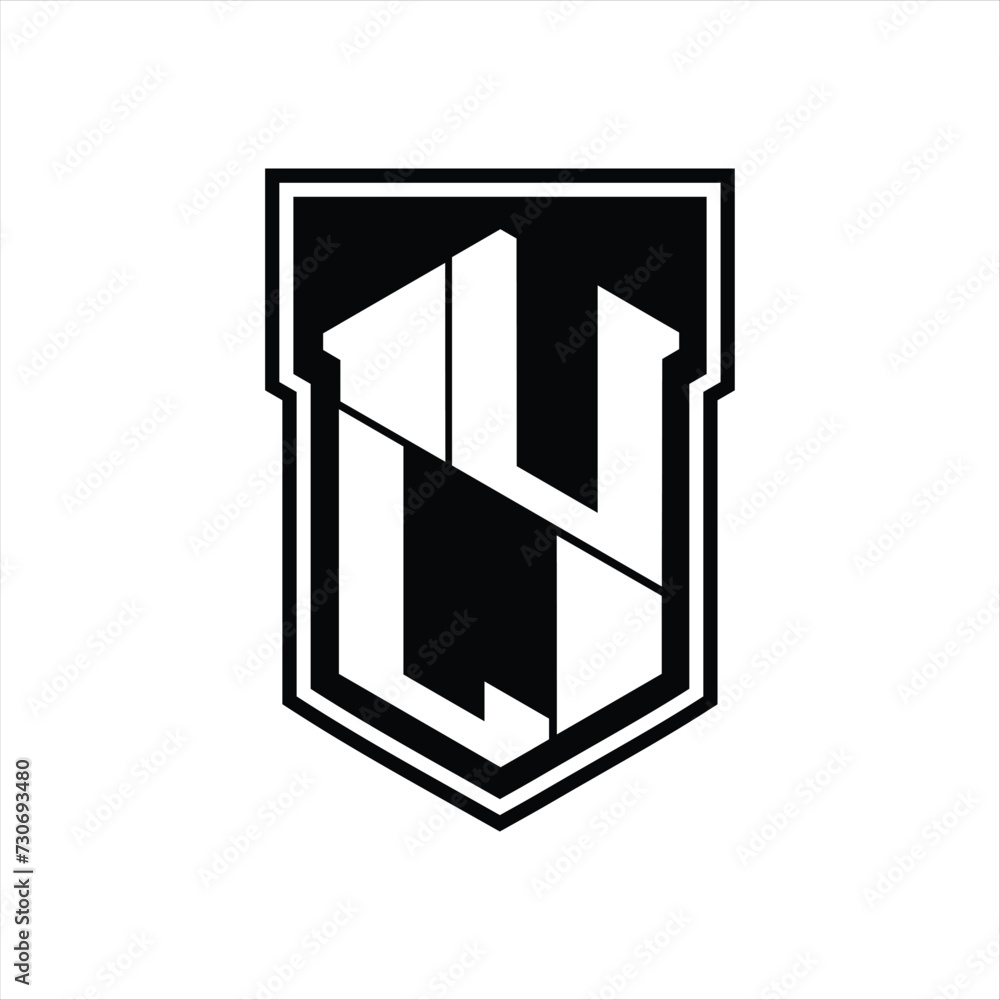UL Logo monogram hexagon geometric up and down inside shield isolated style design template