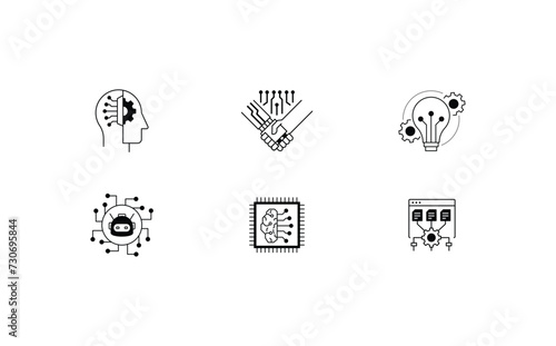 Collection of Vector Icons for Data Analysis, Artificial Intelligence, and Predictive Modeling on a transparent background. Editable stroke. 