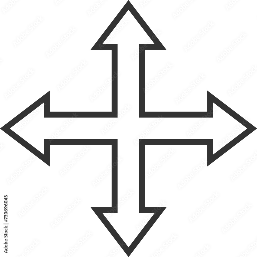 Four way arrows icon. Editable vector illustration stroke. Transparent background. Four way arrows icon. Editable vector illustration stroke. Transparent background.