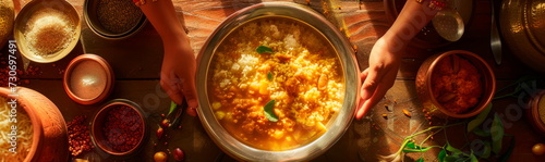 family preparing a traditional South Indian feast for Pongal, with a focus on the delicious dishes being cooked.