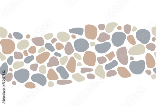 Smooth pebble stone seamless pattern. Gravel cobblestone texture background. Garden walkway landscape. vector floor illustration