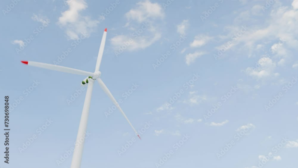 Wind turbine isolated on clear blue sky, renewable eco friendly green energy, 4k seamless loop Wind turbine isolated on clear blue sky, renewable eco friendly green energy, 4k seamless loop