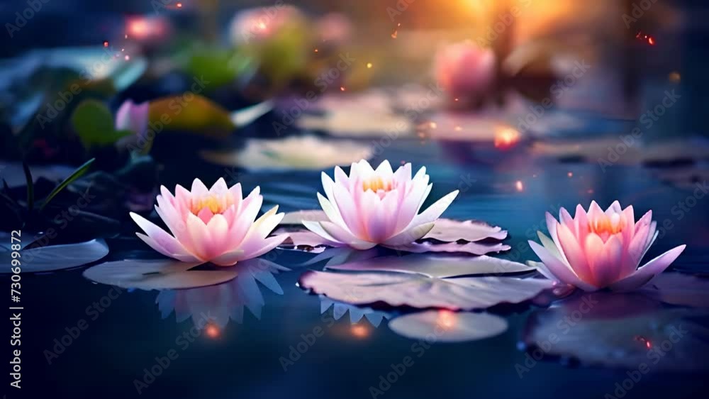 Water lilies floating serenely on a calm water surface Water lilies floating serenely on a calm water surface