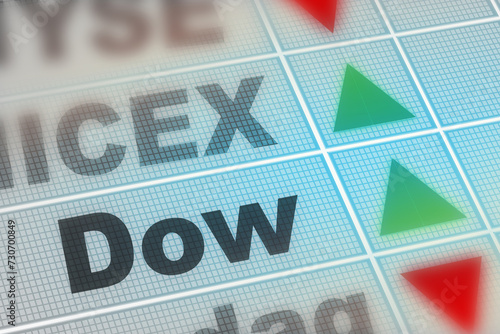 Dow Jones stock  with green arrow point up photo