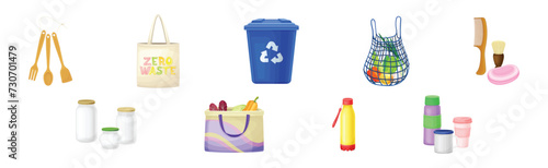 Zero Waste Ecological Object for Safe Environment Vector Set