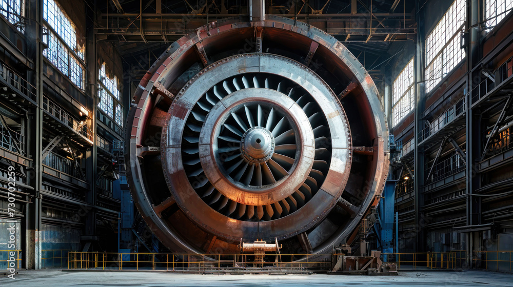 Fototapeta premium Large Jet Engine in Factory Workshop