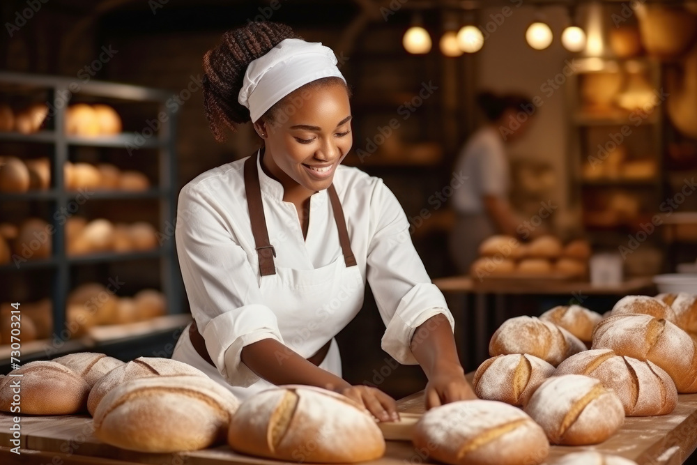 Woman Making Bread in Home Bakery Woman Making Bread in Home Bakery