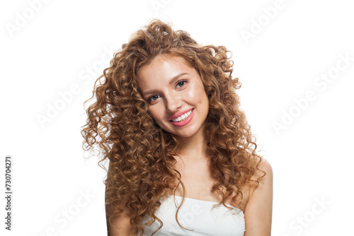 Happy female model beauty portrait. Natural beauty woman with long hair and prfect fresh clear skin. Cosmetology, facial treatment, skincare and hair styling concept