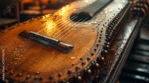 Close-Up of a Musical Instrument, detailed shots of musical instruments, focusing on textures and craftsmanship