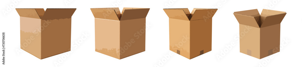 Opened cardboard box vector set isolated on white background