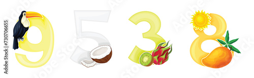 Bright Summer Number with Sunny Season Attributes Vector Set