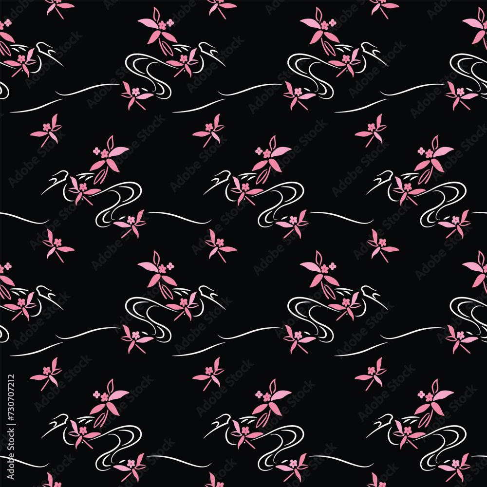 Fototapeta premium Japanese Pink Flower Wind Flow Vector Seamless Pattern