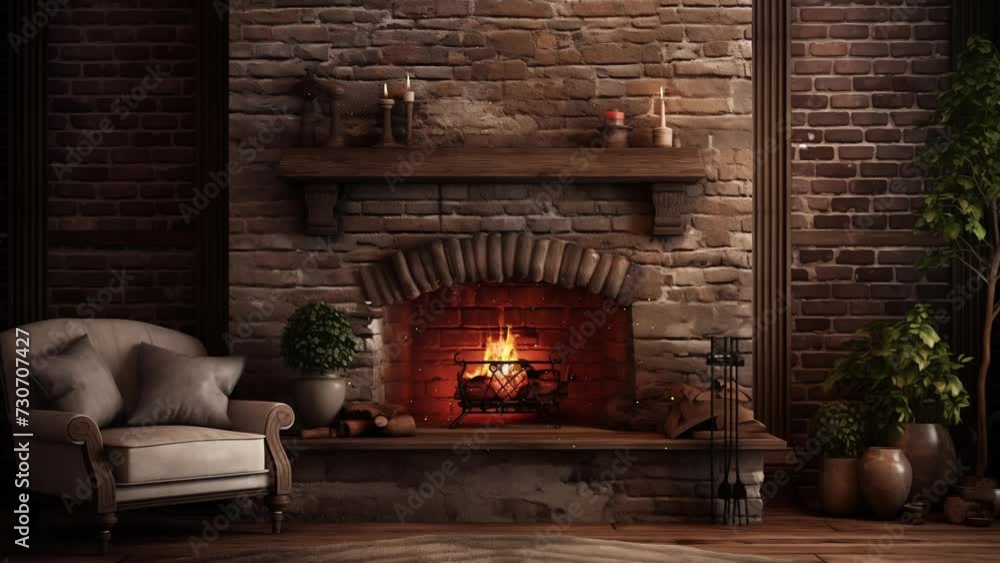 close up view of the fireplace. fireplace with christmas decorations. seamless looping overlay 4k virtual video animation background close up view of the fireplace. fireplace with christmas decorations. seamless looping overlay 4k virtual video animation background