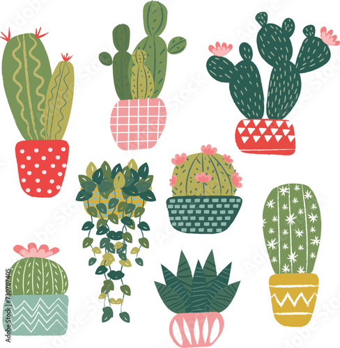 cactus and succulant plant and house plant cute hand drawn elements clipart vector  for invitation greeting birthday party celebration wedding card poster banner textiles wallpaper background photo