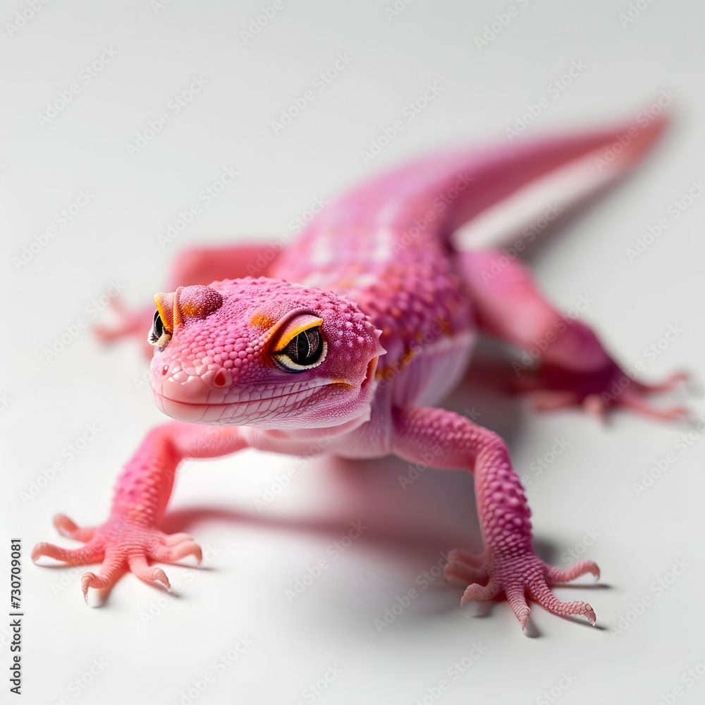 Obraz premium Pink Gecko on white background