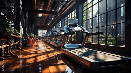 A photo of the interior of a modern fitness cen photo