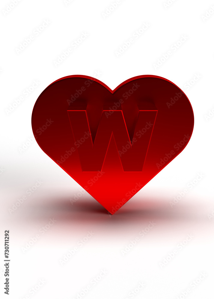 Letter w on a red metal heart for Valentine's Day or love engagement. Idea for a birthday card. 3d rendering
Letter w on a red metal heart for Valentine's Day or love engagement. Idea for a birthday card. 3d rendering