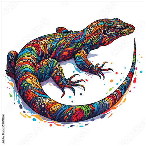 Abstract Monitor lizard multicolored paints colored drawing vector illustration