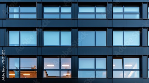 Black frame aluminium windows of building