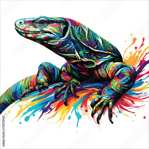 Abstract Monitor lizard multicolored paints colored drawing vector illustration photo