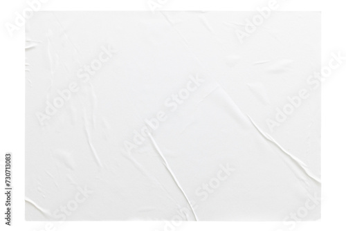 crumpled white paper texture , wrinkled poster template ,blank glued creased paper sheet mockup. white poster mockup on wall. empty paper mockup png, clipping path. © chathuporn