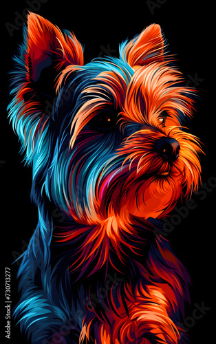yorkshire terrier on red background